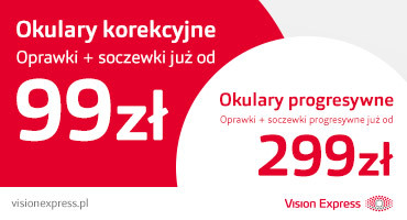 Teraz w Vision Express w M1 Marki okulary korekcyjne: oprawki + soczewki już od 99 zł,  a okulary progresywne: oprawki + soczewk