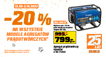 - 20% na agregaty prądotwórcze